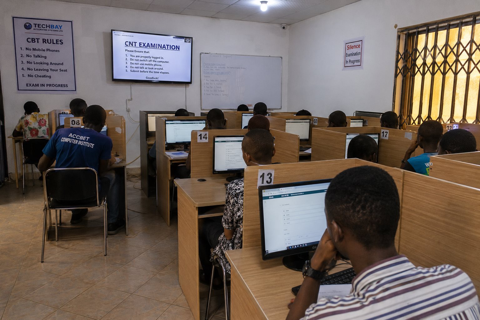 Students taking a computer-based exam using CampusHub CBT at ACCBET Computer Institute